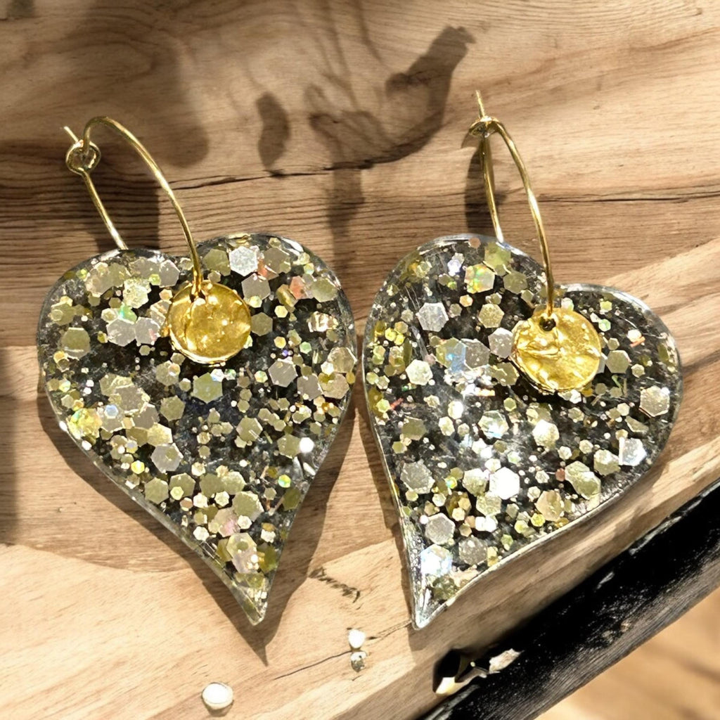 Boucles d'oreilles créoles cœur  / Paillettes