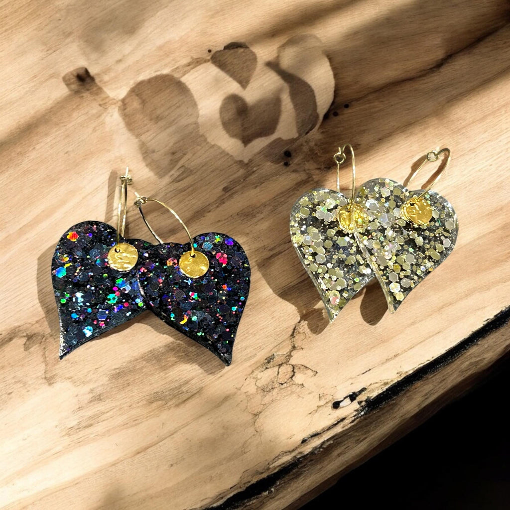 Boucles d'oreilles créoles cœur  / Paillettes