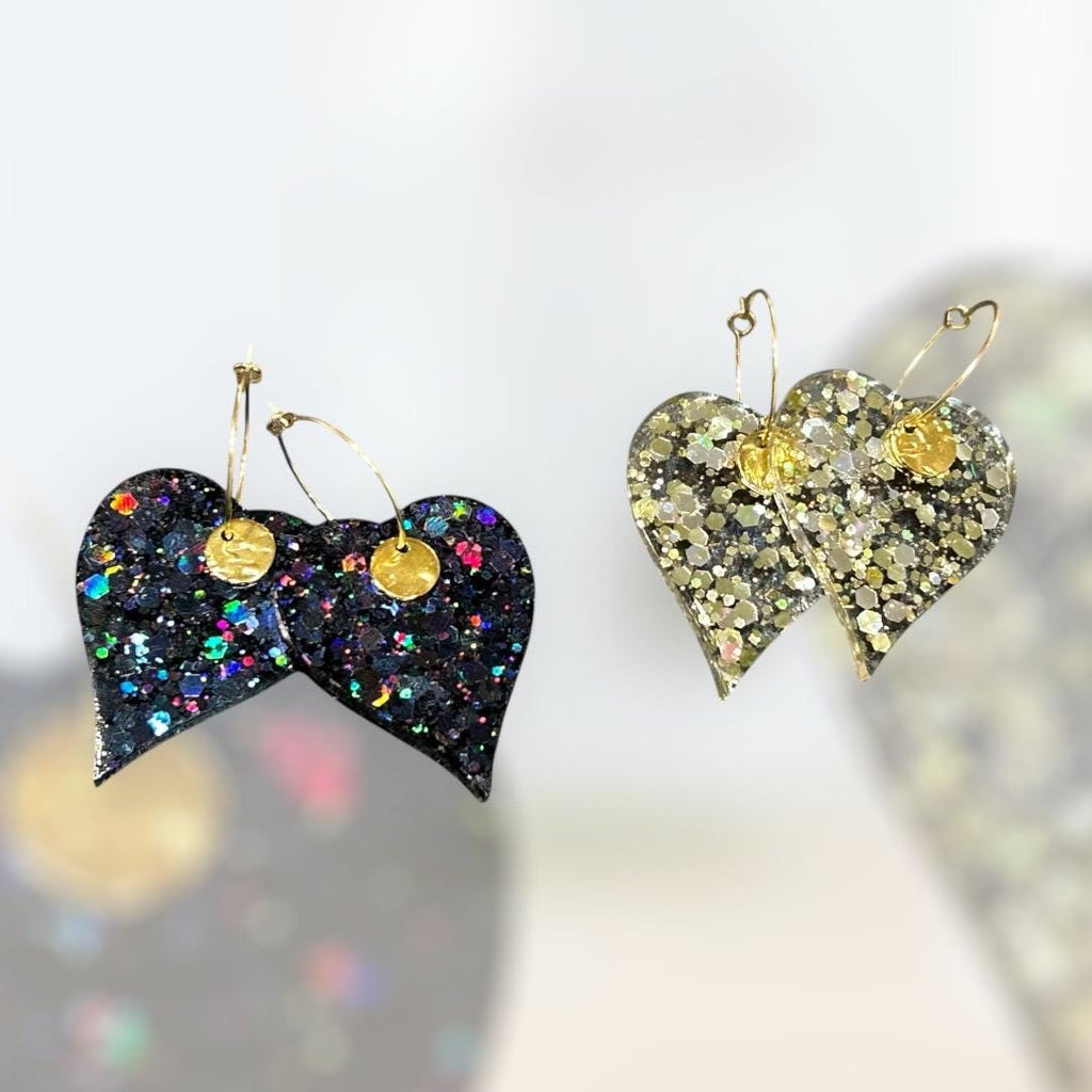 Boucles d'oreilles créoles cœur  / Paillettes