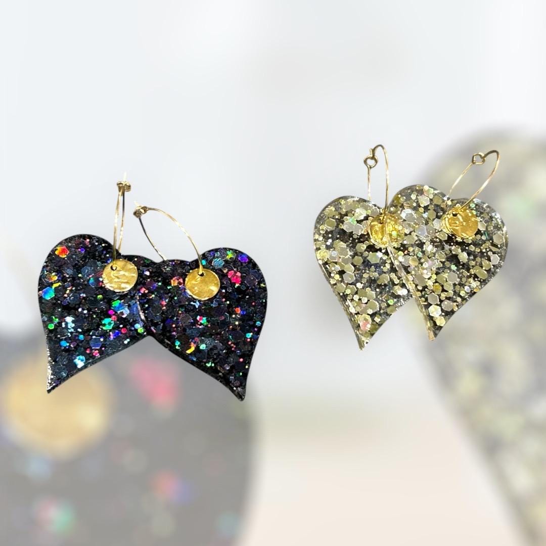 Boucles d'oreilles créoles cœur  / Paillettes