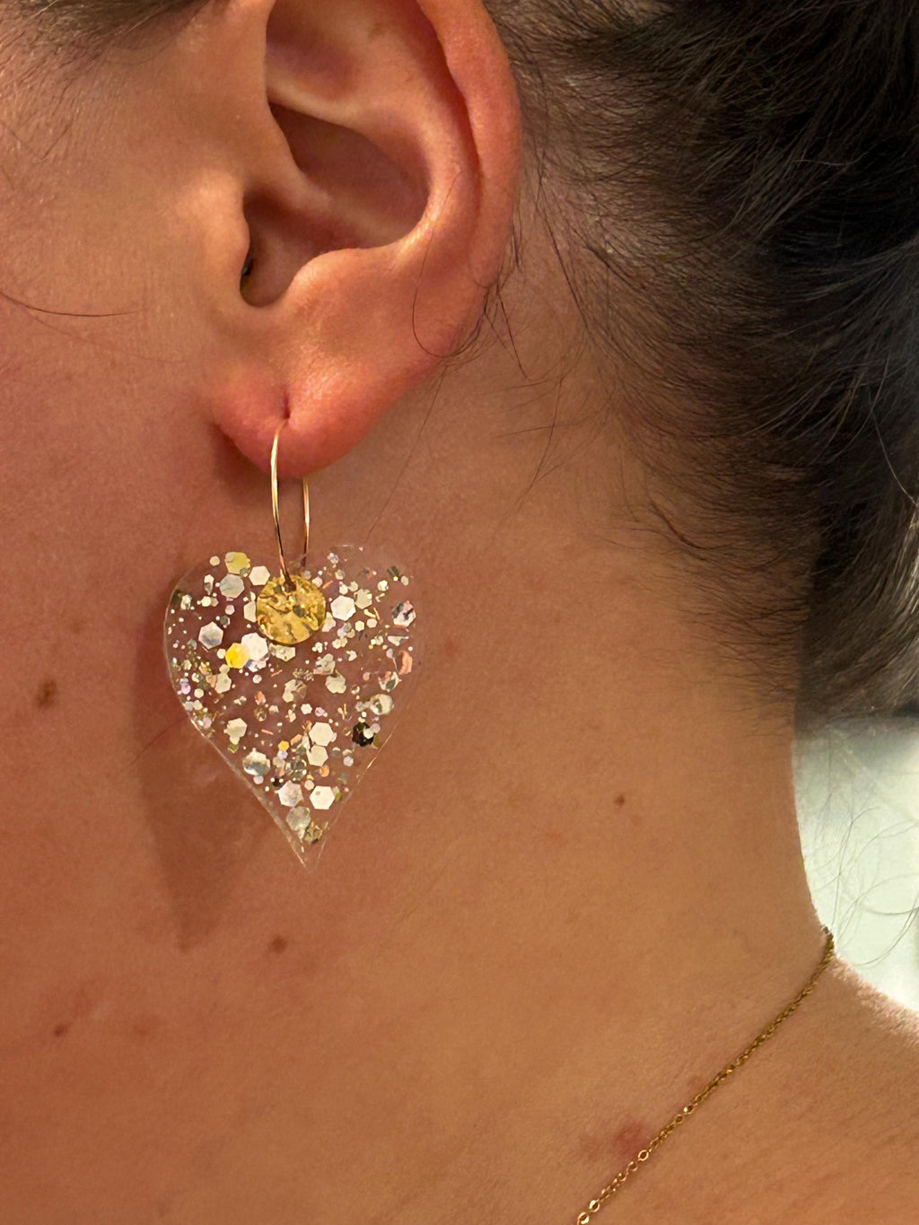 Boucles d'oreilles créoles cœur  / Paillettes