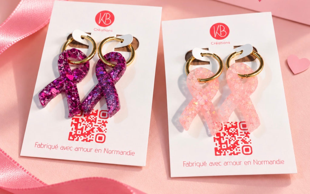 Créoles Octobre Rose en résine – ruban rose