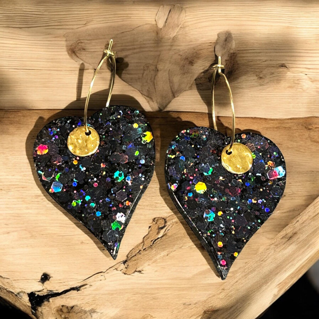 Boucles d'oreilles créoles cœur  / Paillettes