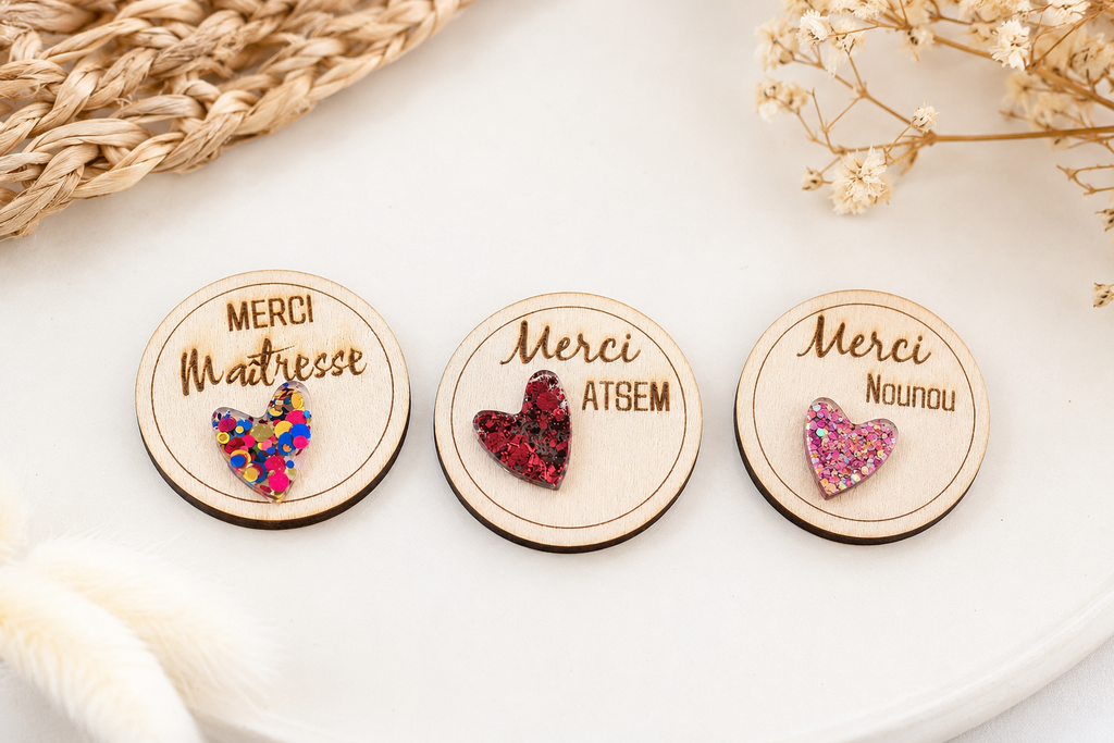 Magnet cœur pailleté - Maitresse, nounou - Commande Personnalisée