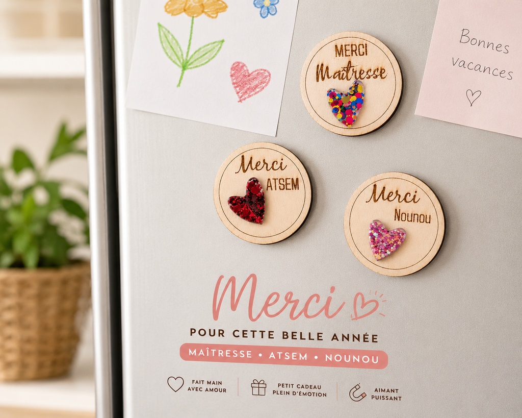 Magnet cœur pailleté - Maitresse, nounou - Commande Personnalisée