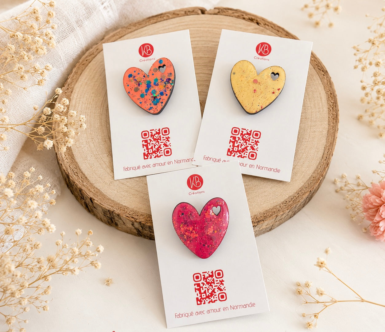 Broches Coeur à paillettes - bijoux veste