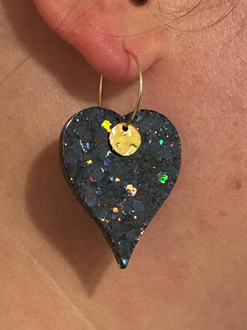 Boucles d'oreilles créoles cœur  / Paillettes