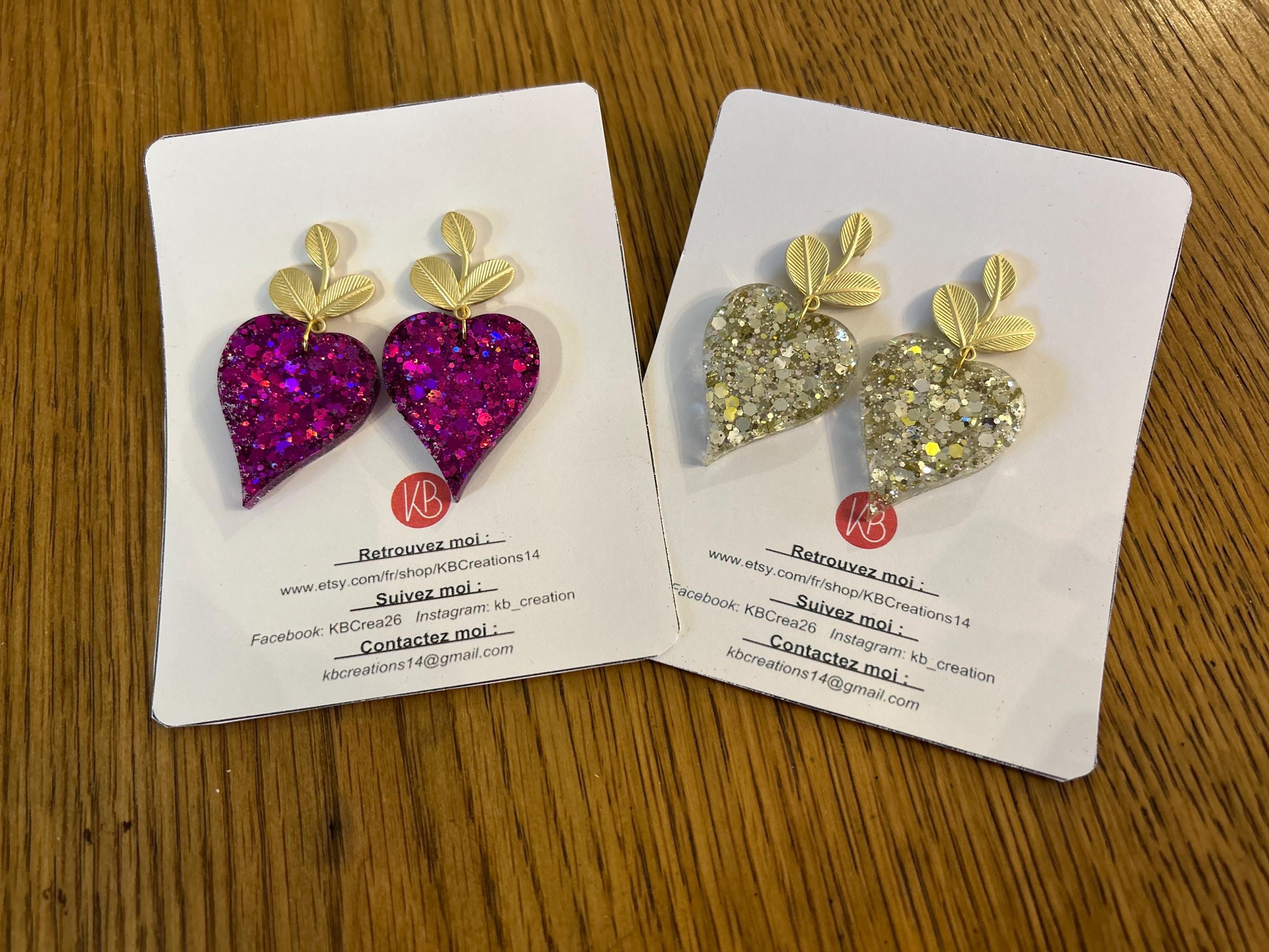 Boucles d'oreilles créoles cœur  / Paillettes