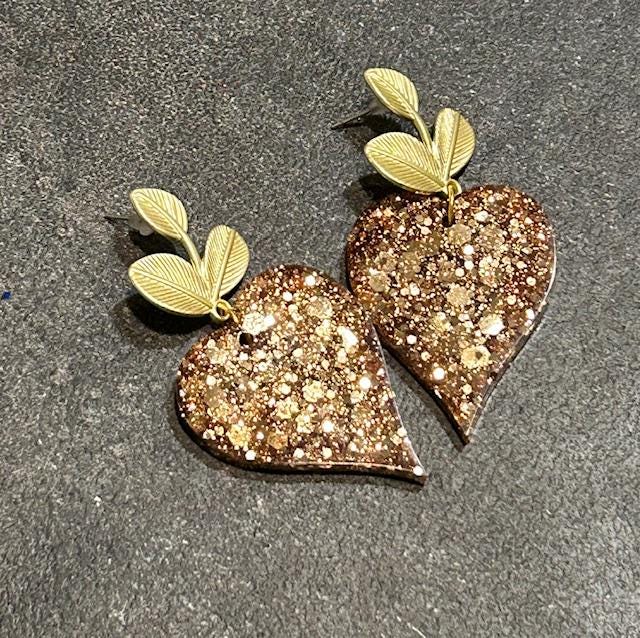 Boucles d'oreilles créoles cœur  / Paillettes