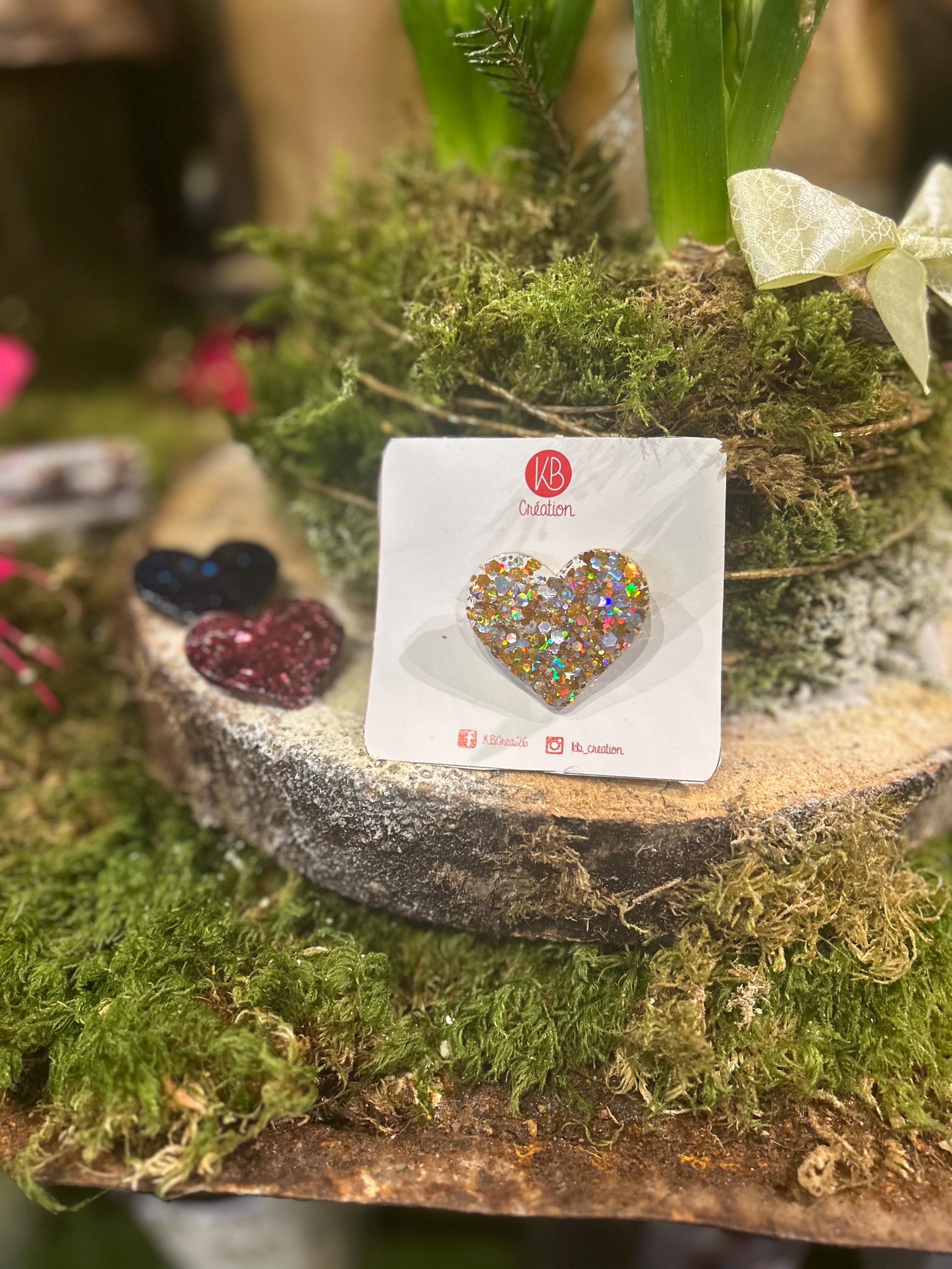 Broche en Résine Pailletée - Bijou Fait Main Unique